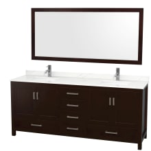 Sheffield 80" Free Standing Double Basin Vanity Set with Cabinet, Quartz Vanity Top, and Framed Mirror