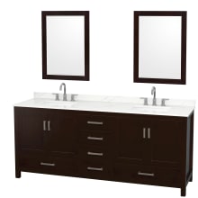 Sheffield 80" Free Standing Double Basin Vanity Set with Cabinet, Quartz Vanity Top, and Framed Mirror