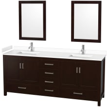 Sheffield 80" Free Standing Double Basin Vanity Set with Cabinet, Cultured Marble Vanity Top, and Framed Mirrors