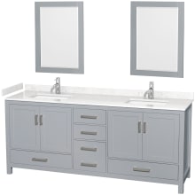 Sheffield 80" Free Standing Double Basin Vanity Set with Cabinet, Cultured Marble Vanity Top, and Framed Mirrors