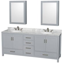 Sheffield 80" Free Standing Double Basin Vanity Set with Hardwood Cabinet, Marble Vanity Top, Medicine Cabinets, and Undermount Oval Sinks