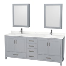 Sheffield 80" Free Standing Double Basin Vanity Set with Cabinet, Quartz Vanity Top, and Medicine Cabinet