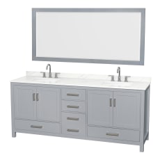 Sheffield 80" Free Standing Double Basin Vanity Set with Cabinet, Quartz Vanity Top, and Framed Mirror