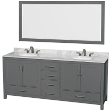 Sheffield 80" Free Standing Double Basin Vanity Set with Hardwood Cabinet, Marble Vanity Top, Mirror, and Undermount Oval Sinks