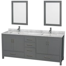 Sheffield 80" Free Standing Double Basin Vanity Set with Hardwood Cabinet, Marble Vanity Top, Framed Mirrors, and Undermount Rectangular Sinks