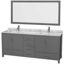Sheffield 80" Free Standing Double Basin Vanity Set with Hardwood Cabinet, Marble Vanity Top, Mirror, and Undermount Rectangular Sinks