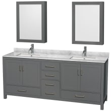 Sheffield 80" Free Standing Double Basin Vanity Set with Hardwood Cabinet, Marble Vanity Top, Medicine Cabinets, and Undermount Rectangular Sinks