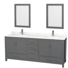 Sheffield 80" Free Standing Double Basin Vanity Set with Cabinet, Quartz Vanity Top, and Framed Mirror