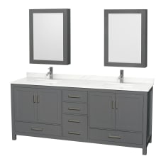 Sheffield 80" Free Standing Double Basin Vanity Set with Cabinet, Quartz Vanity Top, and Medicine Cabinet