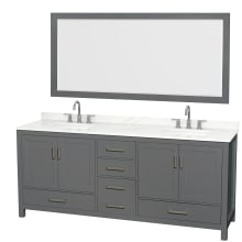 Sheffield 80" Free Standing Double Basin Vanity Set with Cabinet, Quartz Vanity Top, and Framed Mirror