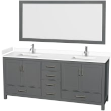 Sheffield 80" Free Standing Double Basin Vanity Set with Cabinet, Cultured Marble Vanity Top, and Framed Mirror