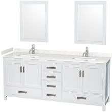 Sheffield 80" Free Standing Double Basin Vanity Set with Cabinet, Cultured Marble Vanity Top, and Framed Mirrors