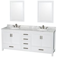 Sheffield 80" Free Standing Vanity Set with Hardwood Cabinet, Marble Vanity Top, Framed Mirrors, and Undermount Oval Sinks