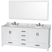 Sheffield 80" Free Standing Double Basin Vanity Set with Hardwood Cabinet, Marble Vanity Top, Mirror, and Undermount Oval Sinks