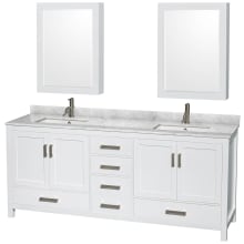 Sheffield 80" Free Standing Double Basin Vanity Set with Hardwood Cabinet, Marble Vanity Top, Medicine Cabinets, and Undermount Rectangular Sinks
