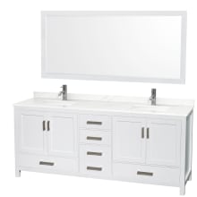 Sheffield 80" Free Standing Double Basin Vanity Set with Cabinet, Quartz Vanity Top, and Framed Mirror