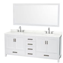 Sheffield 80" Free Standing Double Basin Vanity Set with Cabinet, Quartz Vanity Top, and Framed Mirror