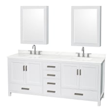 Sheffield 80" Free Standing Double Basin Vanity Set with Cabinet, Quartz Vanity Top, and Medicine Cabinet