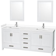 Sheffield 80" Free Standing Double Basin Vanity Set with Cabinet, Cultured Marble Vanity Top, and Framed Mirrors