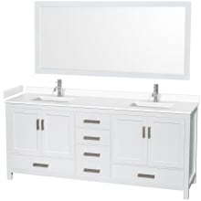 Sheffield 80" Free Standing Double Basin Vanity Set with Cabinet, Cultured Marble Vanity Top, and Framed Mirror
