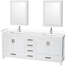 Sheffield 80" Free Standing Double Basin Vanity Set with Hardwood Cabinet, Cultured Marble Vanity Top, and Medicine Cabinets