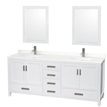 Sheffield 80" Free Standing Double Basin Vanity Set with Cabinet, Quartz Vanity Top, and Framed Mirror