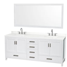 Sheffield 80" Free Standing Double Basin Vanity Set with Cabinet, Quartz Vanity Top, and Framed Mirror