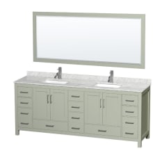 Sheffield 84" Free Standing Double Basin Vanity Set with Cabinet, Marble Vanity Top, and Framed Mirror