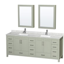 Sheffield 84" Free Standing Double Basin Vanity Set with Cabinet, Marble Vanity Top, and Medicine Cabinets