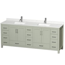 Sheffield 84" Free Standing Double Basin Vanity Set with Cabinet and Quartz Vanity Top