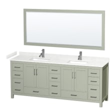 Sheffield 84" Free Standing Double Basin Vanity Set with Cabinet, Cultured Marble Vanity Top, and Framed Mirror