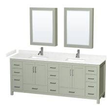 Sheffield 84" Free Standing Double Basin Vanity Set with Cabinet, Cultured Marble Vanity Top, and Medicine Cabinets