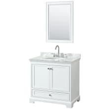 Deborah 36" Free Standing Single Vanity Set with Wood Cabinet, Marble Vanity Top, and Framed Mirror