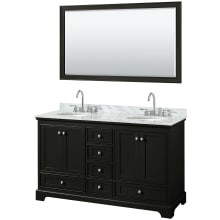 Deborah 60" Free Standing Double Vanity Set with Wood Cabinet, Marble Vanity Top, and Framed Mirror