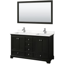 Deborah 60" Free Standing Double Basin Vanity Set with Cabinet, Quartz Vanity Top, and Framed Mirror