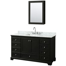 Deborah 60" Free Standing Single Vanity Set with Wood Cabinet, Marble Vanity Top, and Medicine Cabinet
