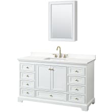 Deborah 60" Free Standing Single Basin Vanity Set with Cabinet, Quartz Vanity Top, and Medicine Cabinet