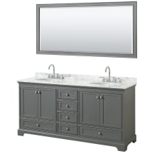 Deborah 72" Free Standing Double Vanity Set with Wood Cabinet, Marble Vanity Top, and Framed Mirror