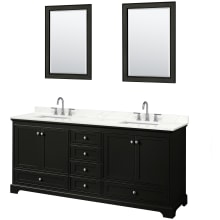 Deborah 80" Free Standing Double Basin Vanity Set with Cabinet, Quartz Vanity Top, and Framed Mirror