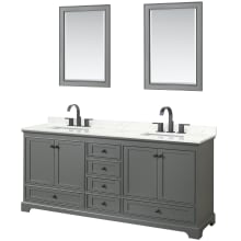 Deborah 80" Free Standing Double Basin Vanity Set with Cabinet, Quartz Vanity Top, and Framed Mirror