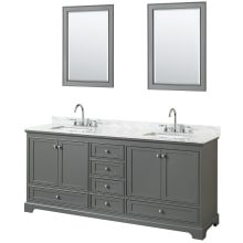 Deborah 80" Free Standing Double Vanity Set with Wood Cabinet, Marble Vanity Top, and Framed Mirror