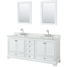 Deborah 80" Free Standing Double Vanity Set with Wood Cabinet, Marble Vanity Top, and Framed Mirror