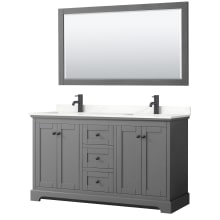 Avery 60" Free Standing Double Basin Vanity Set with Cabinet, Quartz Vanity Top, and Framed Mirror