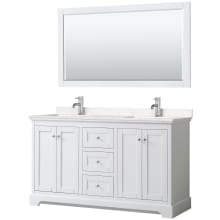 Avery 60" Free Standing Double Basin Vanity Set with Cabinet, Cultured Marble Vanity Top, and Framed Mirror