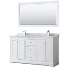 Avery 60" Free Standing Double Basin Vanity Set with Cabinet, Marble Vanity Top, and Framed Mirror