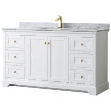 Avery 60" Free Standing Single Basin Vanity Set with Cabinet and Marble Vanity Top