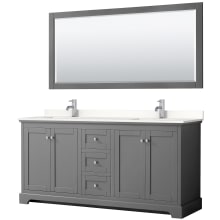 Avery 72" Free Standing Double Basin Vanity Set with Cabinet, Quartz Vanity Top, and Framed Mirror