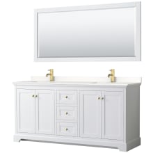 Avery 72" Free Standing Double Basin Vanity Set with Cabinet, Quartz Vanity Top, and Framed Mirror