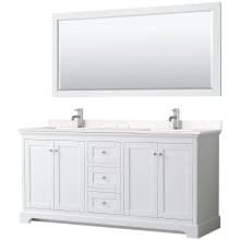Avery 72" Free Standing Double Basin Vanity Set with Cabinet, Cultured Marble Vanity Top, and Framed Mirror