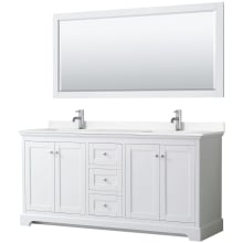 Avery 72" Free Standing Double Basin Vanity Set with Cabinet, Cultured Marble Vanity Top, and Framed Mirror